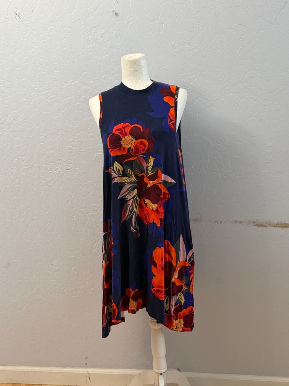Marvel Navy Floral Mini Dress with Red and Orange Blooms